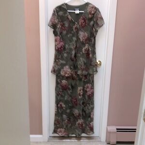 Vintage Miss Dorby Floral Green Dress Size 16